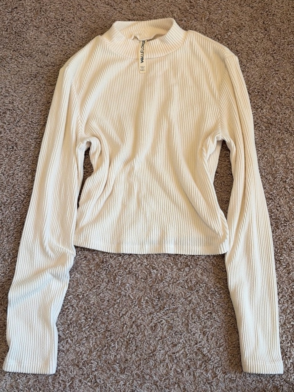 Women’s White Ribbed Long-Sleeve Mock Neck Top